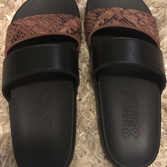 Victoria Secret PINK Pink Purple Print Logo Slides - Picture 1 of 6